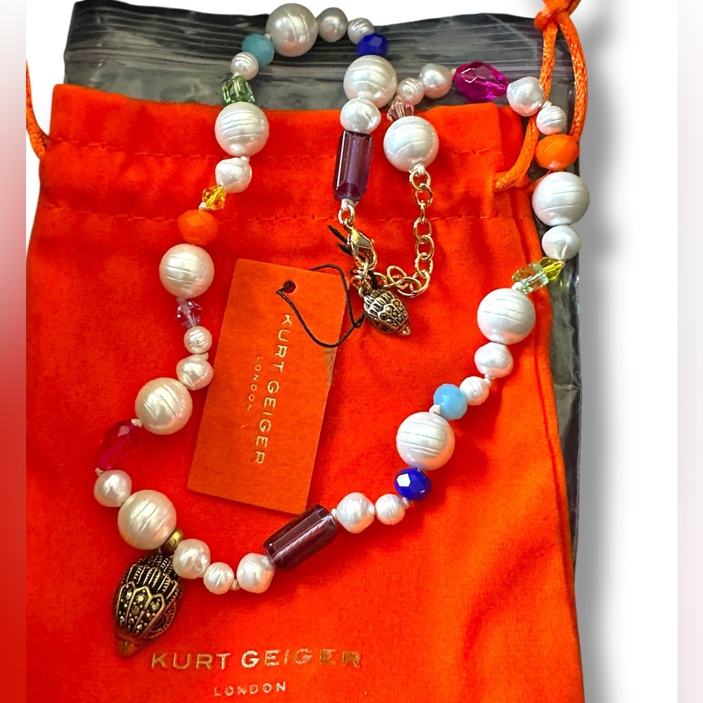 Kurt Geiger London Eagle Charm Pearl Beaded Necklace NWT COLORFUL NWT SOLD OUT